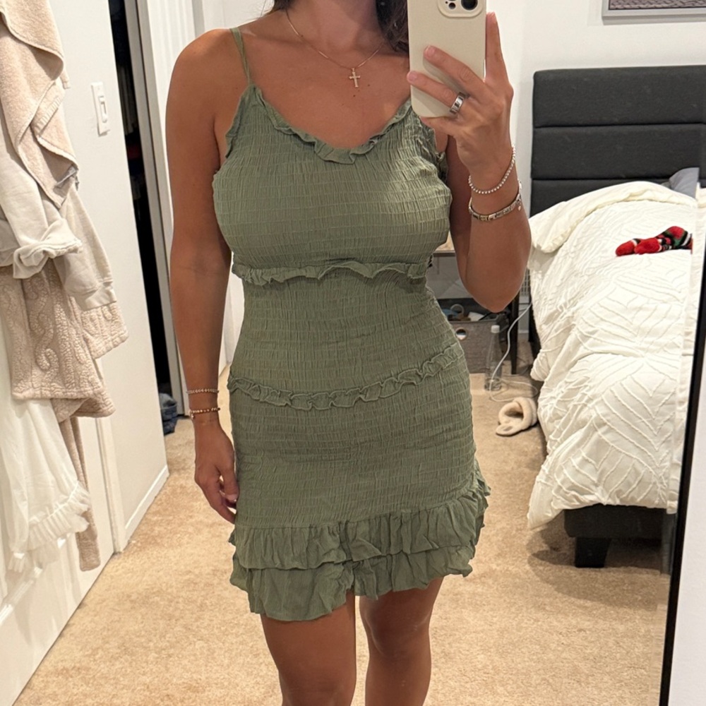 Jessica Simpson Sage Green Ruffle Mini Dress
